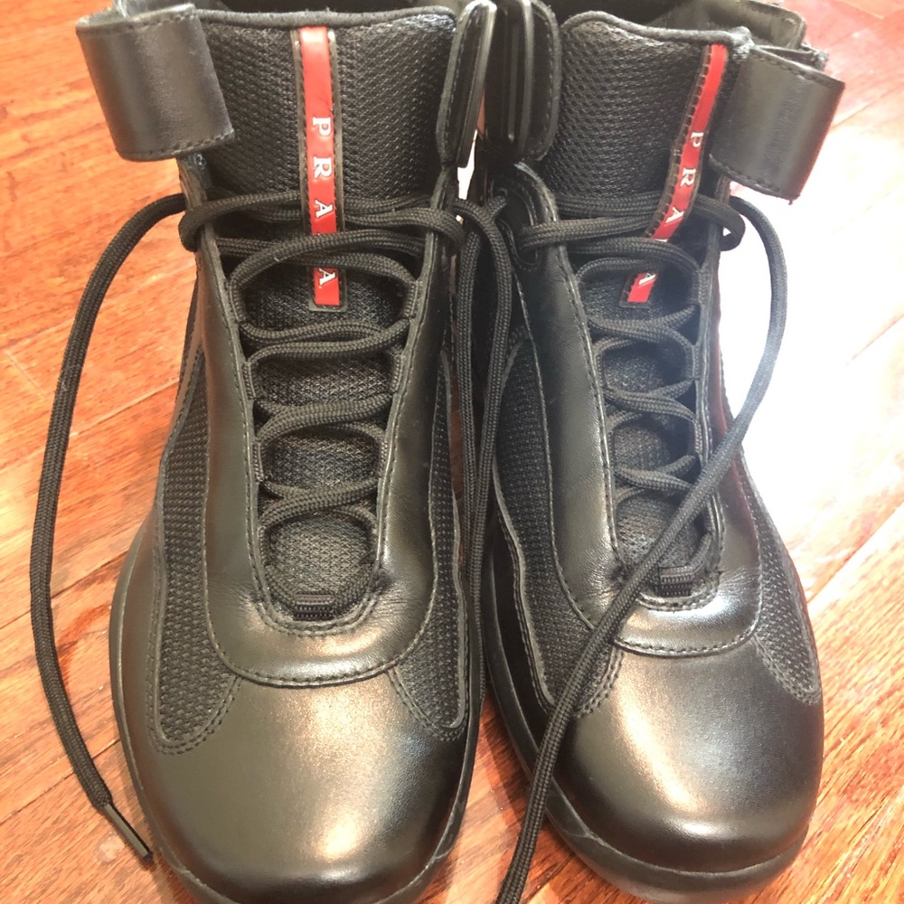 Prada American Cup Hightop Sneakers- Black
